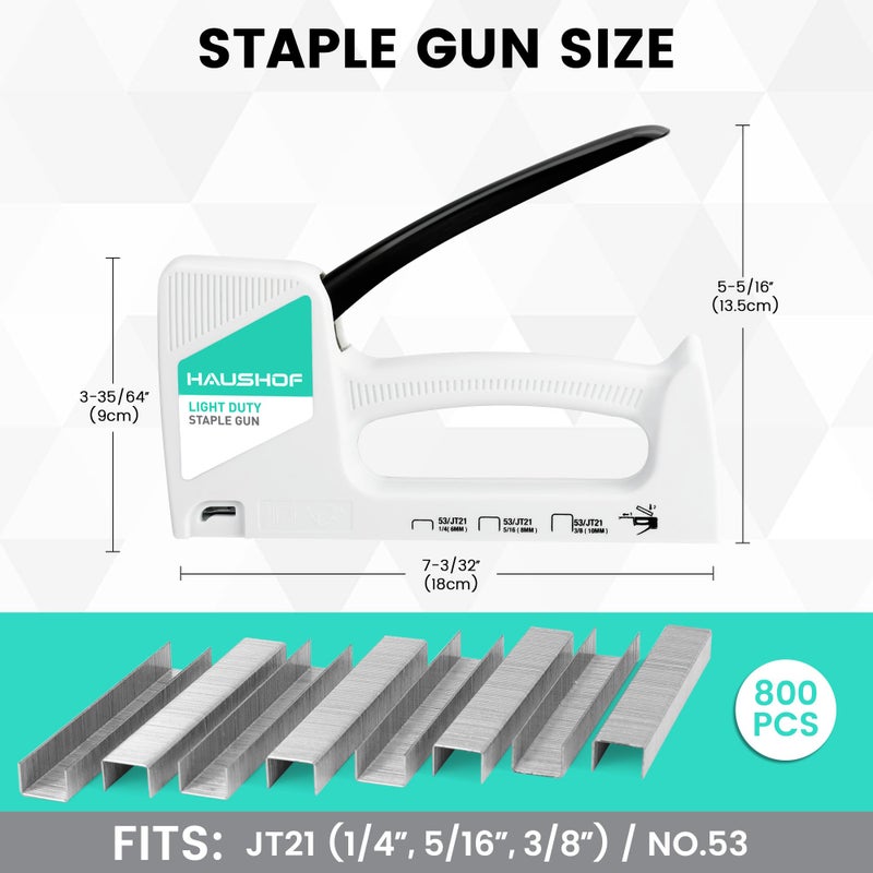 HAUSHOF Light Duty Staple Gun, Upholstery Staple Gun with 800PCS JT21 Staples and Stapler Remover, Fits JT21 Staple of 1/4'', 5/16'' & 3/8'', Used for Wood, Classroom, Crafts, DIY, Decoration (White) - Image 3